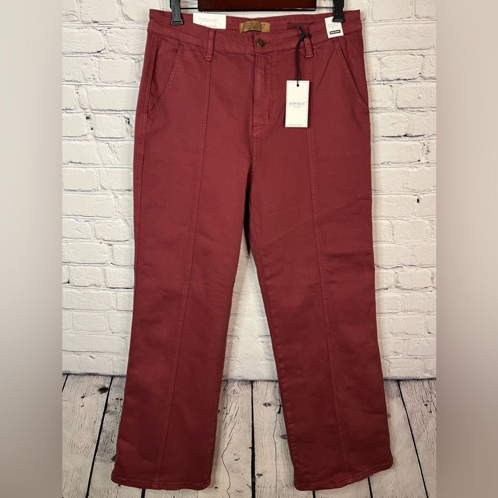 Judy Blue High Waist Garment Dyed Burgundy Front Seam Straight‎ Leg 13/31 NEW
